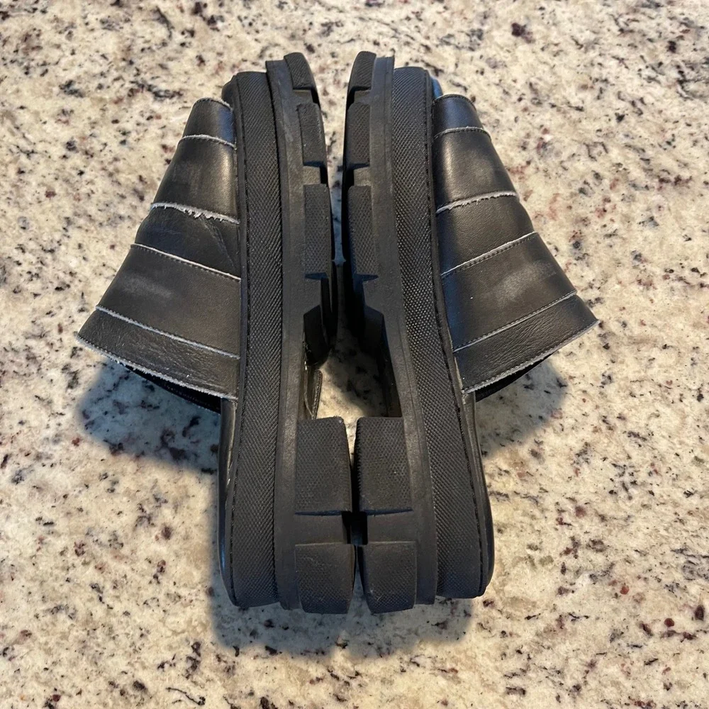 Ganni Platform Slide Sandals Womens 41 Black Leather Lug Sole Chunky Buckle Edgy